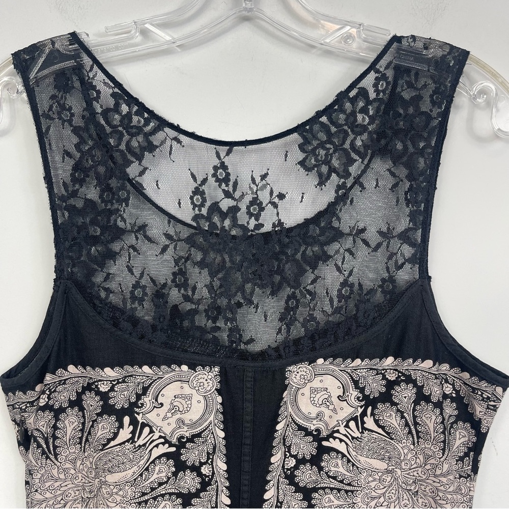 Free People Peacock Shift Mini Dress 8 Linen Lace Ruffle Embroidered Boho Floral - Picture 10 of 16